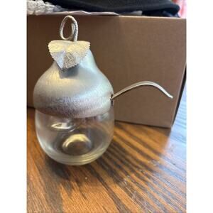 Vtg Napier Pear Sugar Jelly Jam Jar w/ Spoon-Silver Metal Gilt Top, Glass Bottom